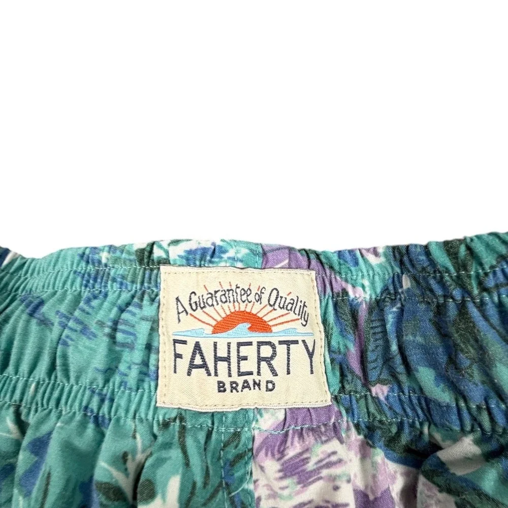 Faherty Mens Swim Trunks Tropical Palm Tree Print Green Large